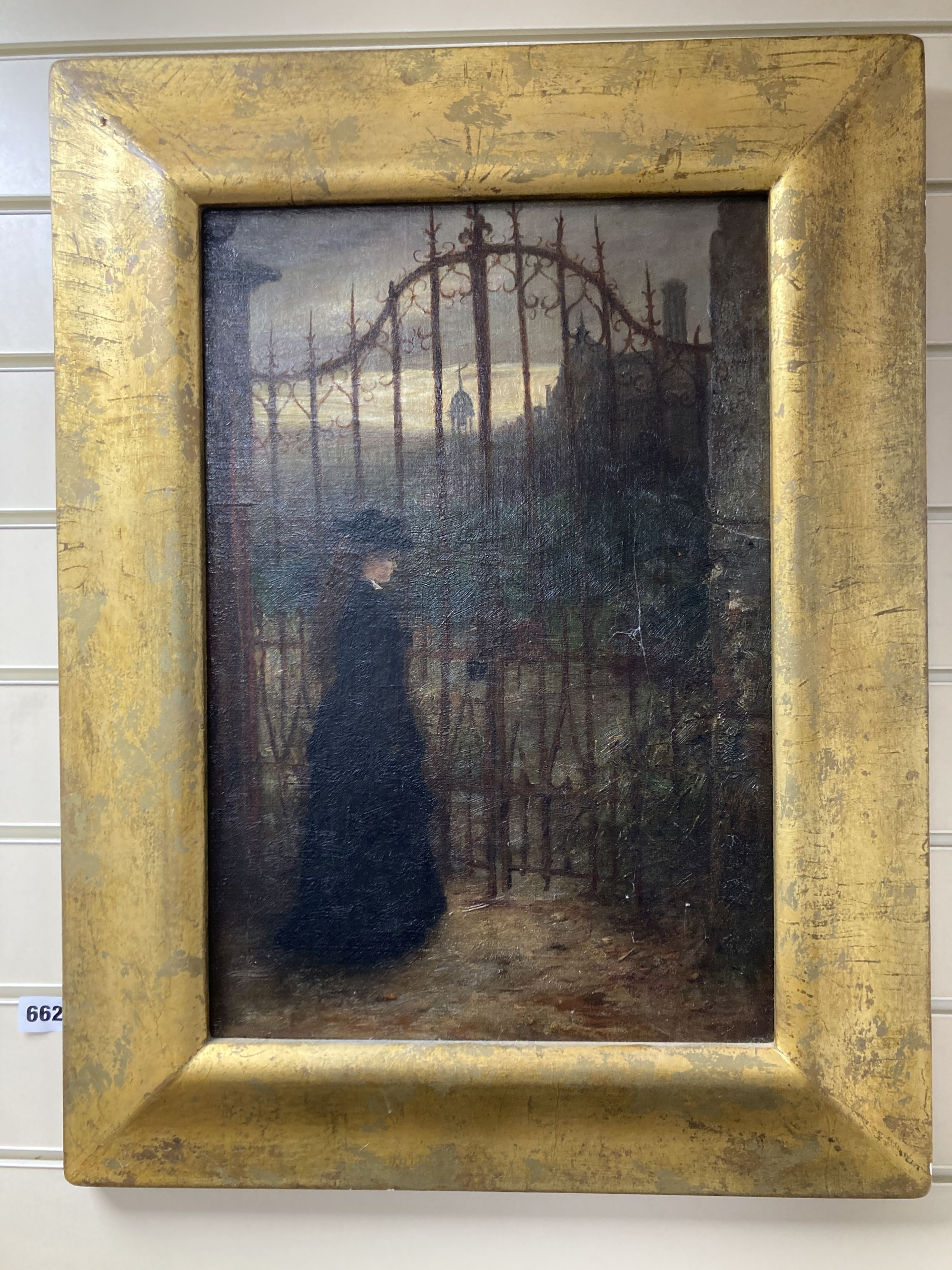 J.T.K 1876, oil on canvas, Love locked out, label verso, 49 x 33cm